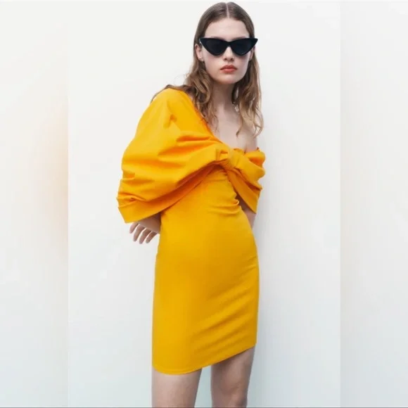 zara orange asymmetric dress Zara Brand New With Tags Size Small BOW ASYMMETRIC DRESS
